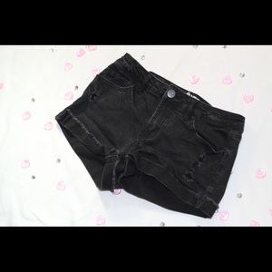 Black distressed jean shorts